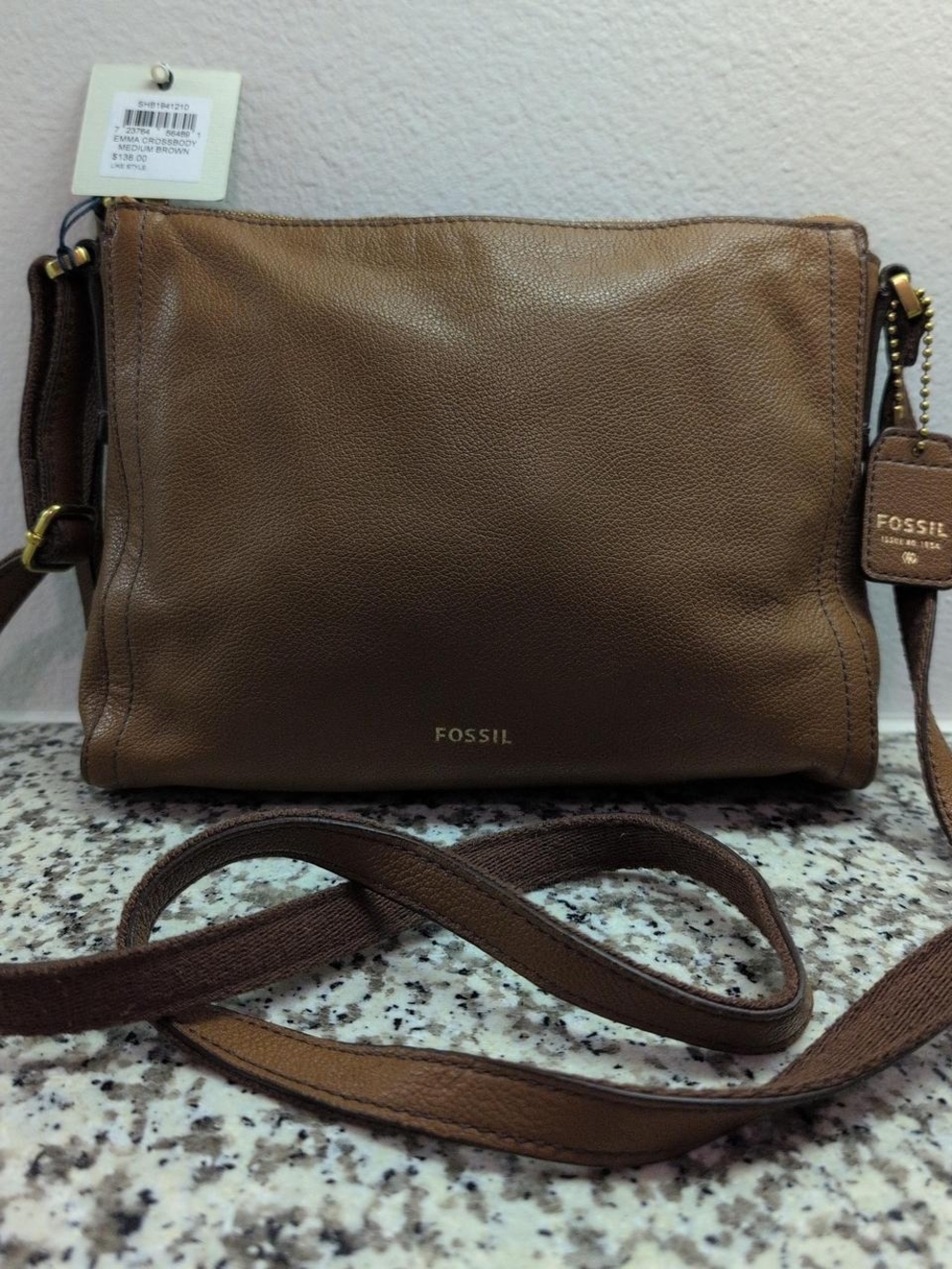 Fossil Emma UltraSoft brown leather crossbody bag. retail $138 #crossbody